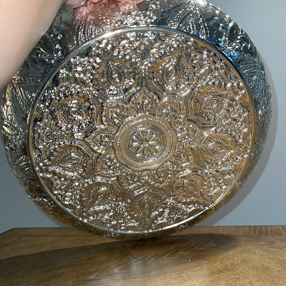 Glass/Metallic Boho Platter #1 with design silver and white high-quality - Picture 3 of 4